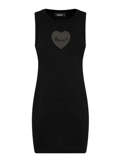 Dsquared2 Heart Cotton Dress In Black