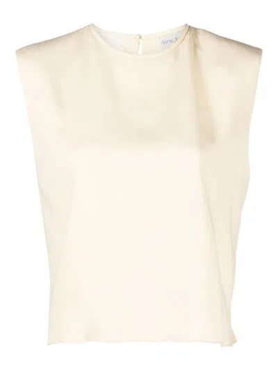 Forte Forte Boxy Top In Stretch Crepe Cady In Beige