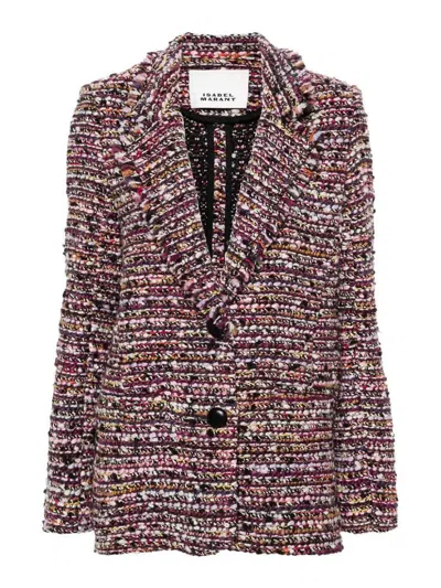 Isabel Marant Striped Knitted Buttoned Jacket In Purple