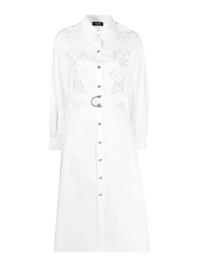 Liu •jo Lace-detail Cotton Shirtdress In White