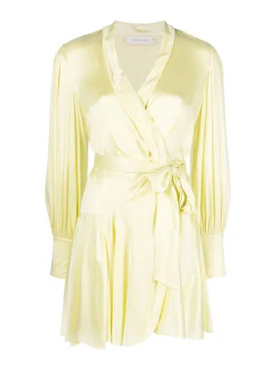 Zimmermann Silk Wrap Mini Dress In Yellow
