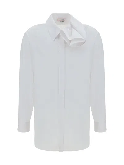 Alexander Mcqueen Cotton Shirt With Frontal Rouches In White