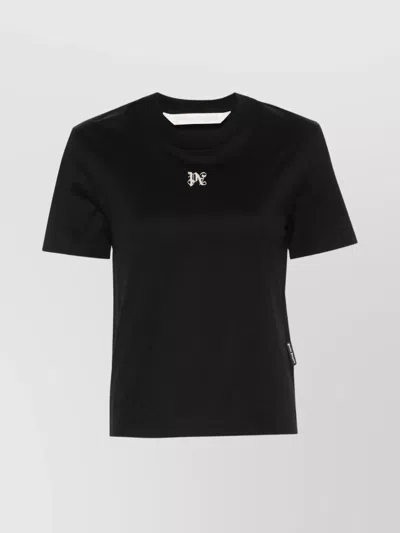 Palm Angels Monogram-embroidered Cotton T-shirt In Black