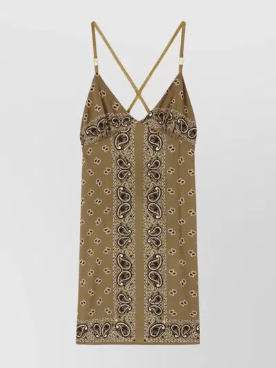 Palm Angels Paisley-print Slip Dress In Military Military