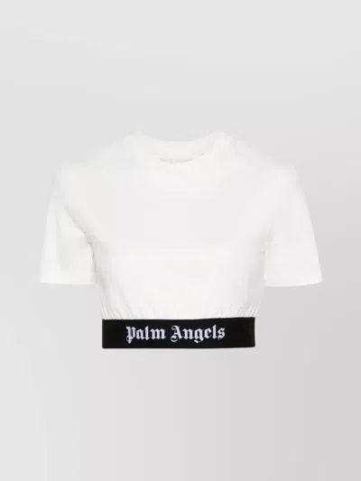 Palm Angels Logo Band Cropped T-shirt In Off White Black