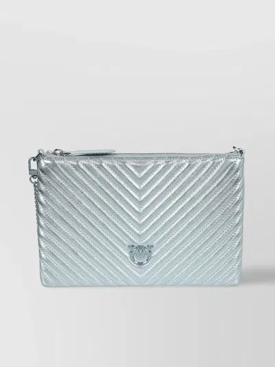 Pinko Flat Metal Sheep Nappa Clutch Bag In B Bruma Grigio Block Color