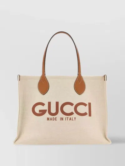 Gucci Woman Sand Canvas Shopping Bag In Brown