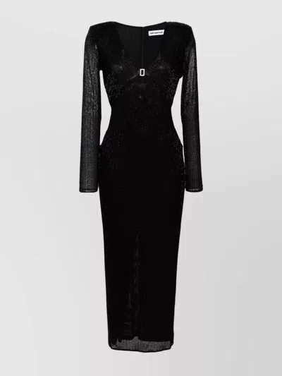 Self-portrait Beaded Mesh Midi Dress In Black