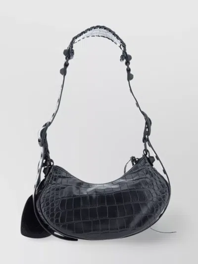 Balenciaga Xs Crocodile Effect Shoulder Bag With Adjustable Strap In Black