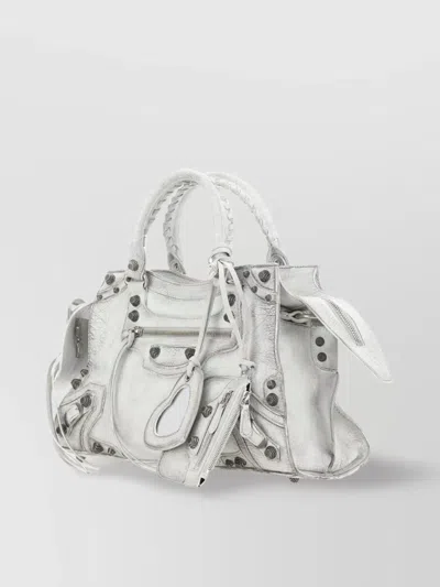 Balenciaga Small Neo Cagole City Shoulder Bag In White