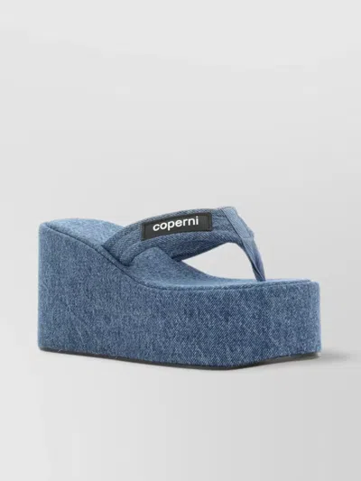 Coperni 105mm Denim Wedge Thong Sandals In Washed Blue