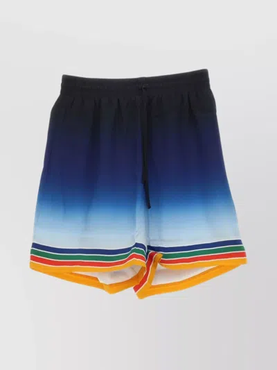 Casablanca Rainbow Monogram Silk Shorts In Blue