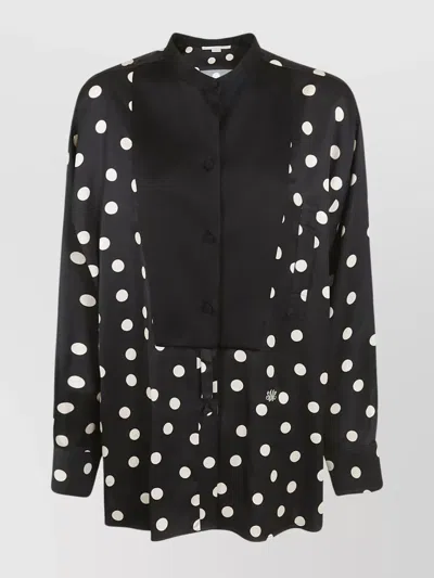 Stella Mccartney Plastron Polka Dot Satin Button-up Shirt In Black Cream