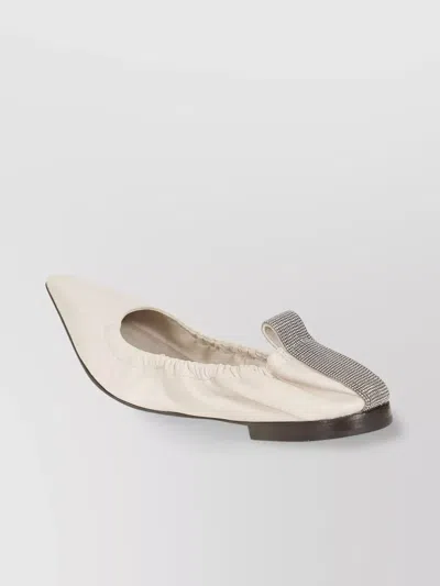 Brunello Cucinelli Leather Monili Point Ballerina Flats In Neutrals