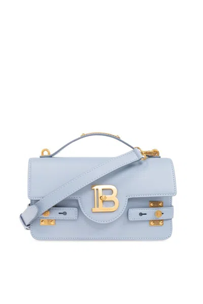 Balmain Leather B-buzz 24 Top-handle Bag In Pale Blue