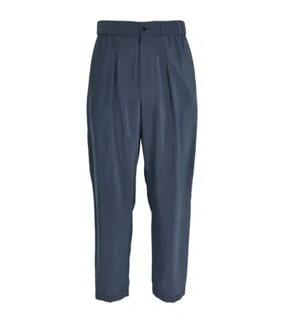 Giorgio Armani Silk-blend Tailored Trousers In Purple