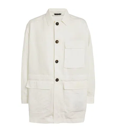 Giorgio Armani Linen-cotton Caban Coat In White