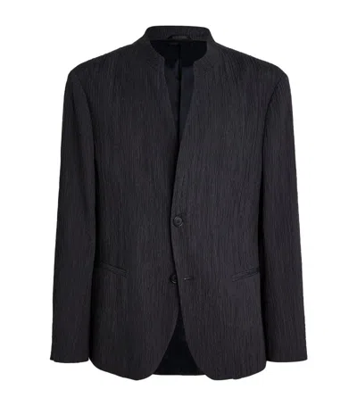 Giorgio Armani Silk-blend Band-collar Blazer In Blue