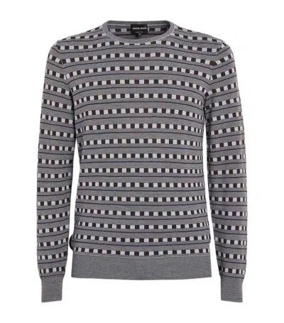 Giorgio Armani Wool-blend Geometric Jumper In Brown