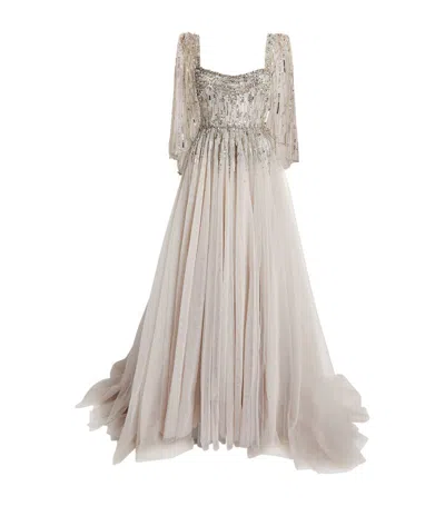 Jenny Packham Embellished Bunny Blooms Gown In Silver