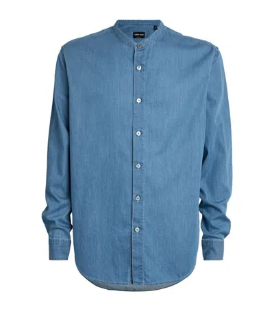 Giorgio Armani Denim Band-collar Shirt In Blue