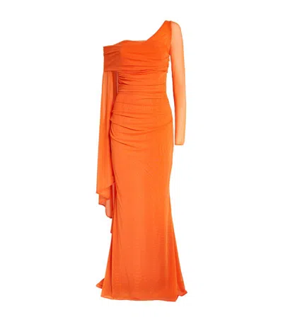 Talbot Runhof Off-the-shoulder Ruched Gown In Orange