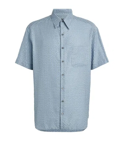 Giorgio Armani Ribbed Short-sleeve Shirt In Blue