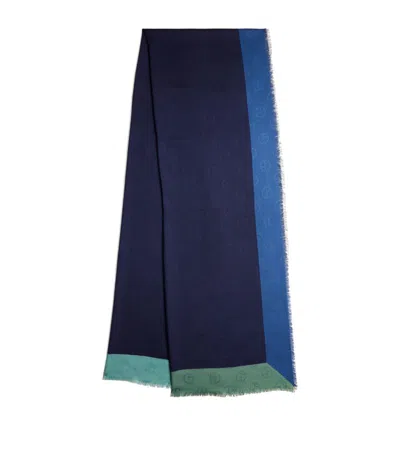 Giorgio Armani Wool-silk Logo Scarf In Blue