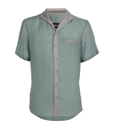 Giorgio Armani Silk Blend Short-sleeve Shirt In Blue