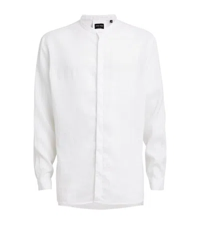Giorgio Armani Linen Collarless Shirt In White