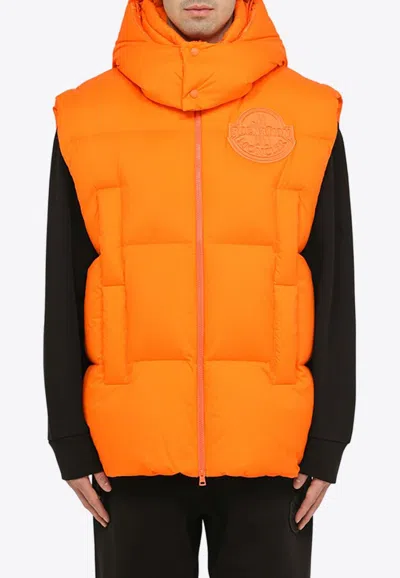 Moncler X Roc Nation Apus Logo Patch Zip-up Vest In Orange
