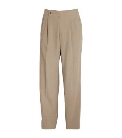 Giorgio Armani Linen Tailored Trousers In Brown