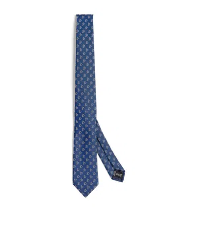 Giorgio Armani Silk Fish Print Tie In Blue