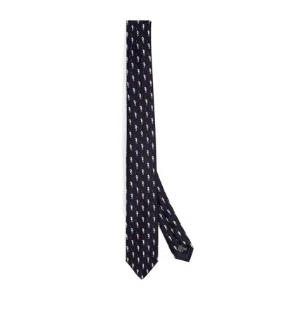 Giorgio Armani Silk Jacquard Seahorse Tie In Blue