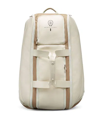 Brunello Cucinelli Grained Leather-nylon Tennis Backpack In White
