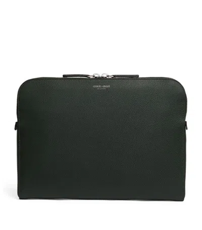 Giorgio Armani Calfskin Laptop Case In Green