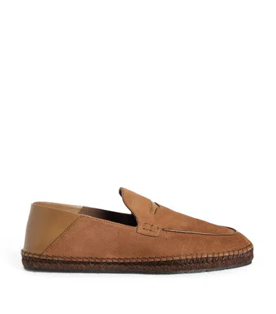 Giorgio Armani Suede Espadrille Loafers In Beige