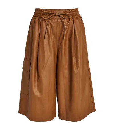 Yves Salomon Leather Bermuda Shorts In Beige