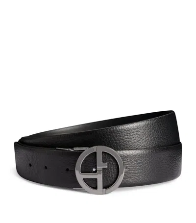 Giorgio Armani Leather Logo Belt In Black