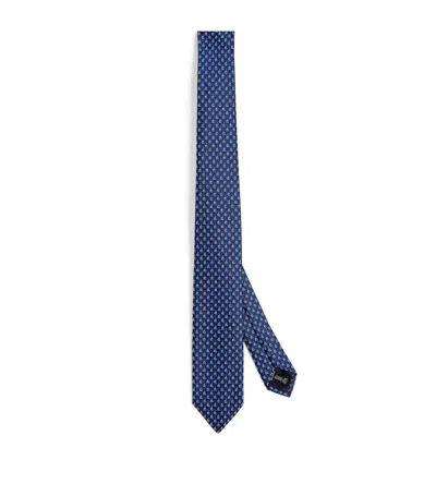 Giorgio Armani Silk-cotton Boat Print Tie In Blue