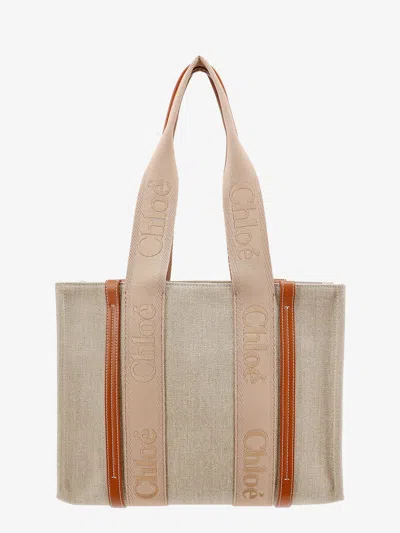 Chloé Chloe' Woman Woody Woman Beige Shoulder Bags In Cream