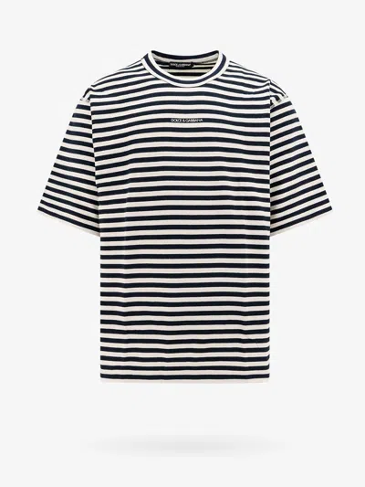 Dolce & Gabbana Logo-embroidered Striped T-shirt In Black  