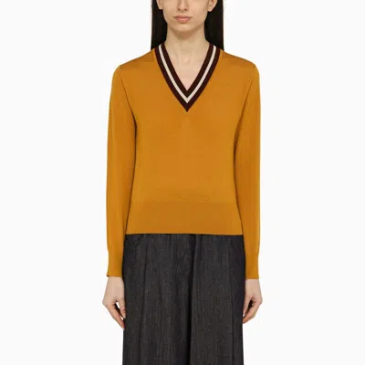 Dries Van Noten Yellow Ochre Wool Sweater Women In Orange