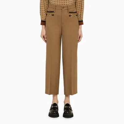 Gucci Beige Wool Trousers Women In Brown