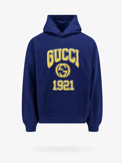Gucci Logo-embroidered Cotton Hoodie In Blue