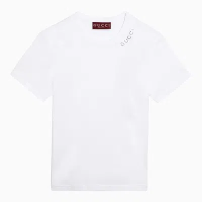 Gucci White Cotton Crew-neck T-shirt With Web Detail Women