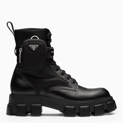 Prada Black Brushed Leather And Nylon Monolith Boots Men