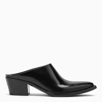 Prada Leather Chunky Heel Mules In Black