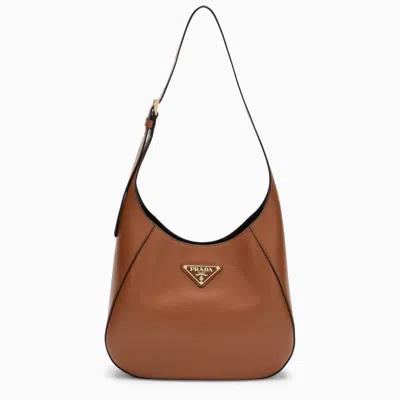 Prada Cognac Leather Shoulder Bag Women In Orange