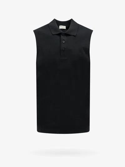 Saint Laurent Man Polo Shirt Man Black Polo Shirts In Noir